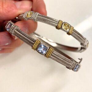 JUDITH RIPKA - STERLING SILVER + 18K YELLOW GOLD CITRINE/BLUE QUARTZ BANGLES